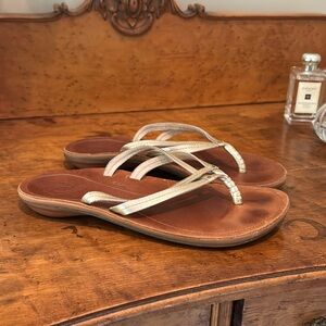 Olukai Leather and Gold Sandals